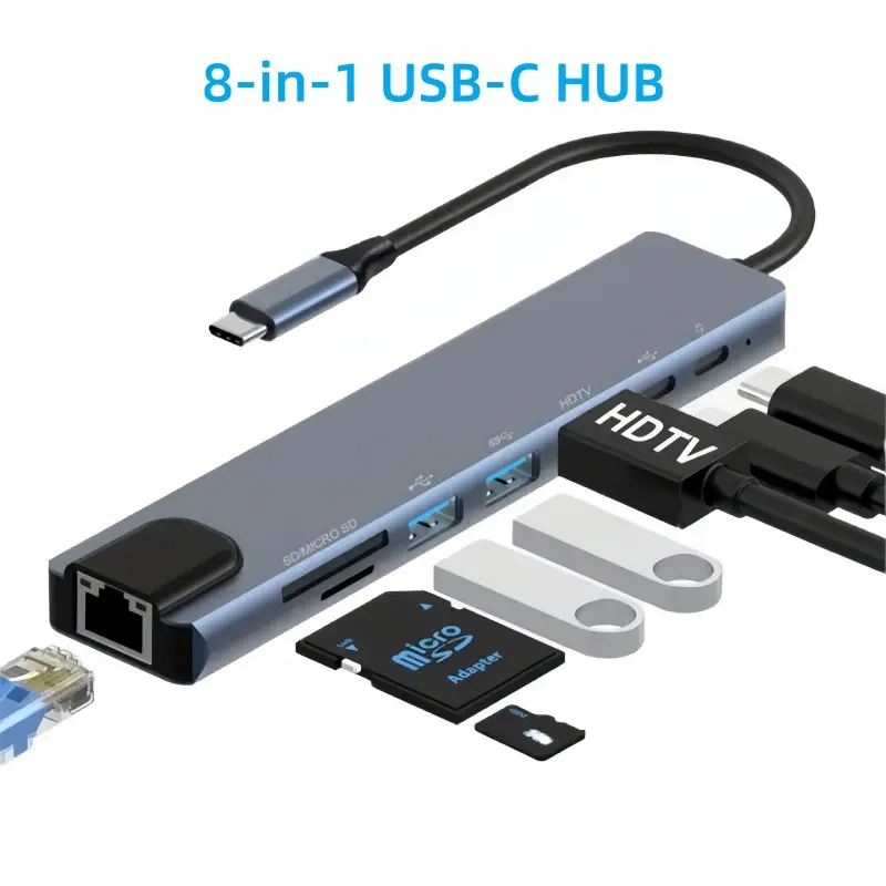 USB C HUB Multiport Docking Station USB 3.0, Multiple USB Port, SD Card Reader with Ethernet Port, Computer Accessories