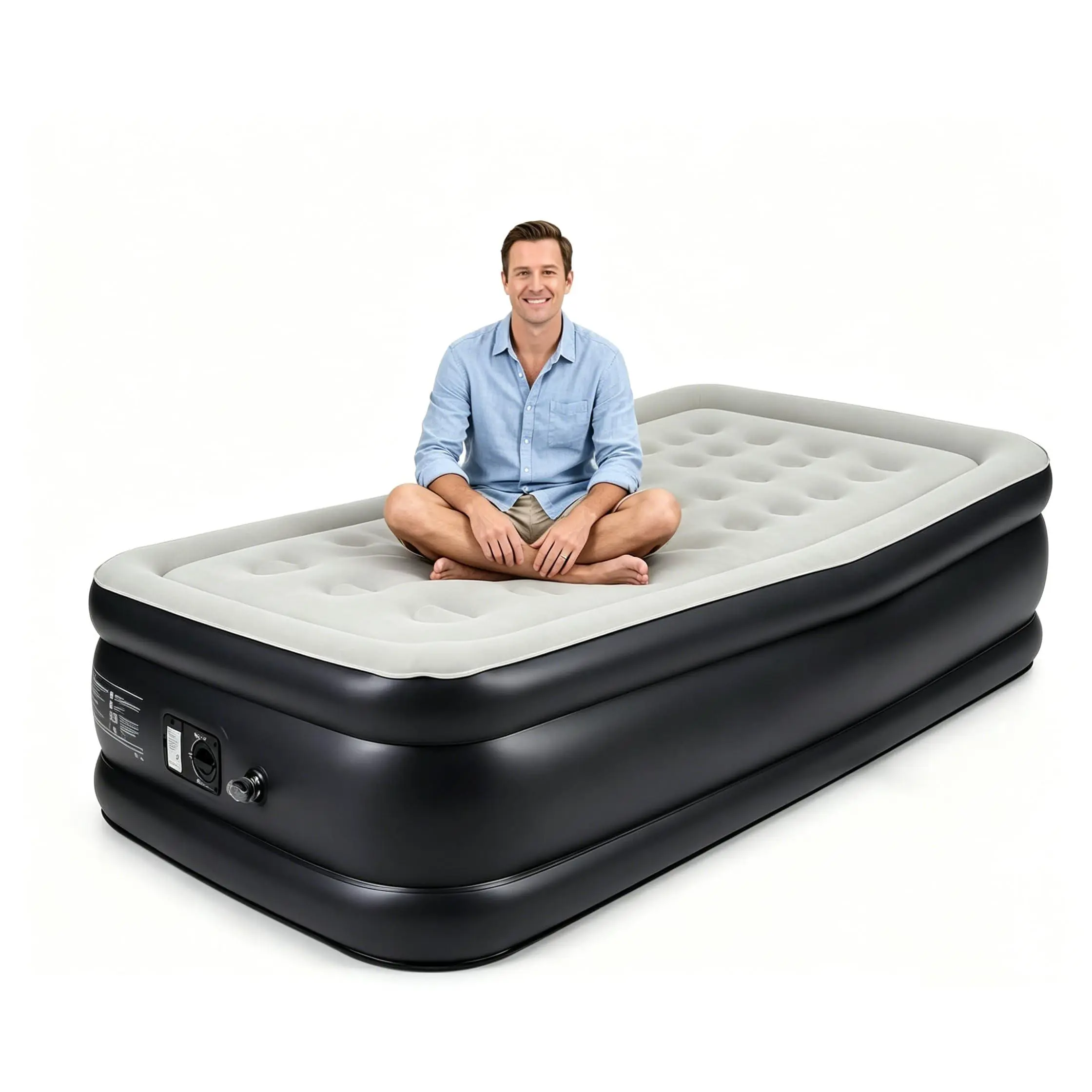 Air Mattress with Built-in Pump – 18" Raised Inflatable Bed, Fast 3-Min Setup, Honeycomb Support 800Lbs, Soft Flocked Top for Home Guests Camping Sleepover