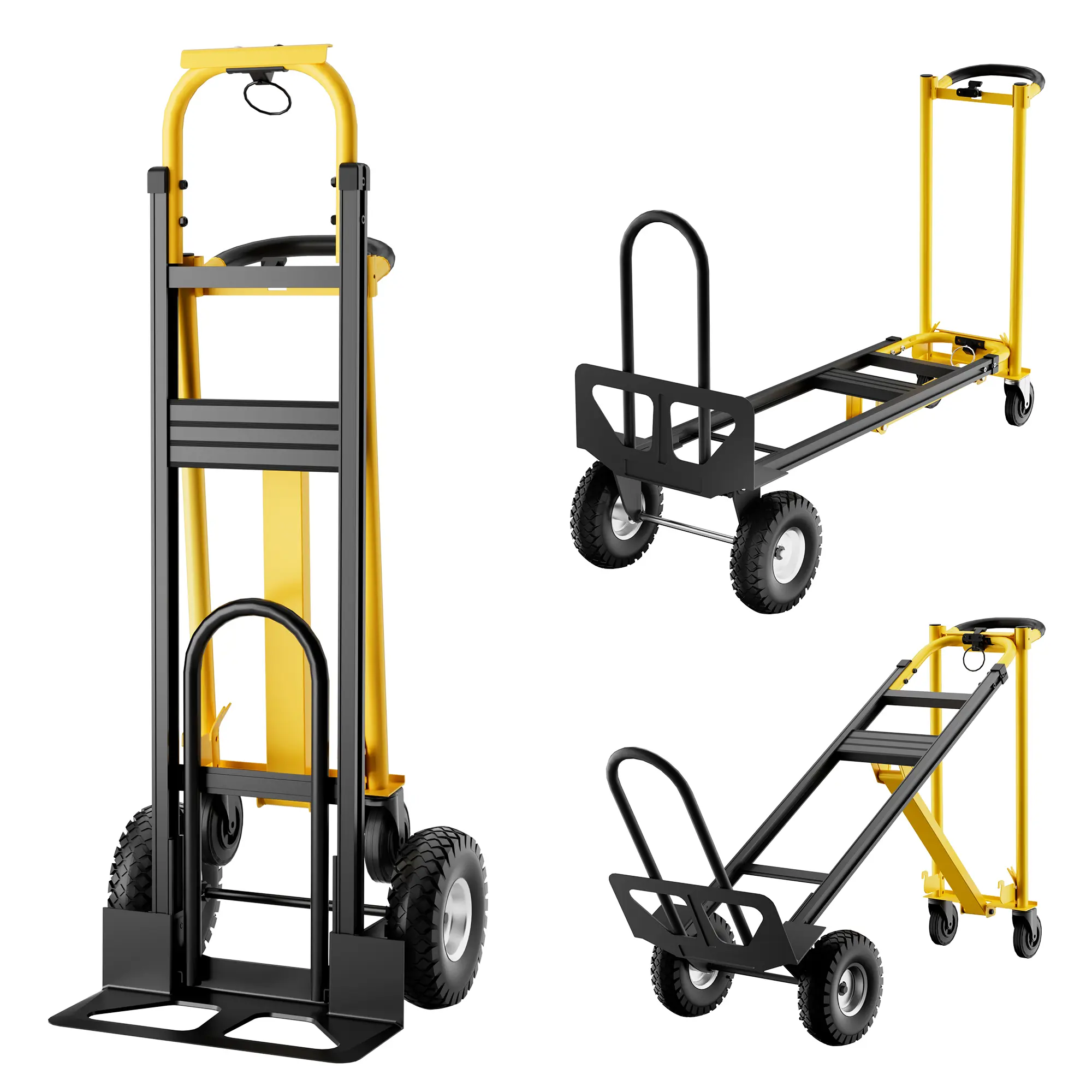 3-in-1 Heavy Duty Convertible Hand Truck Dolly, 800 Lbs Capacity Folding Utility Cart with Puncture-Proof Wheels & Elastic Straps,Industrial Stair Climbing Hand Truck for Warehouse,Home, Moving,Office