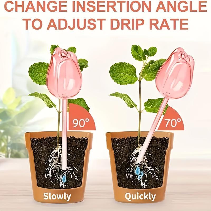 Tulip Design Plant Watering Globes, Plant Watering Stakes, Long Lasting Drip Irrigation System, Automatic Watering Devices, Automatic Garden Watering, Suitable for Indoor and Outdoor Plants