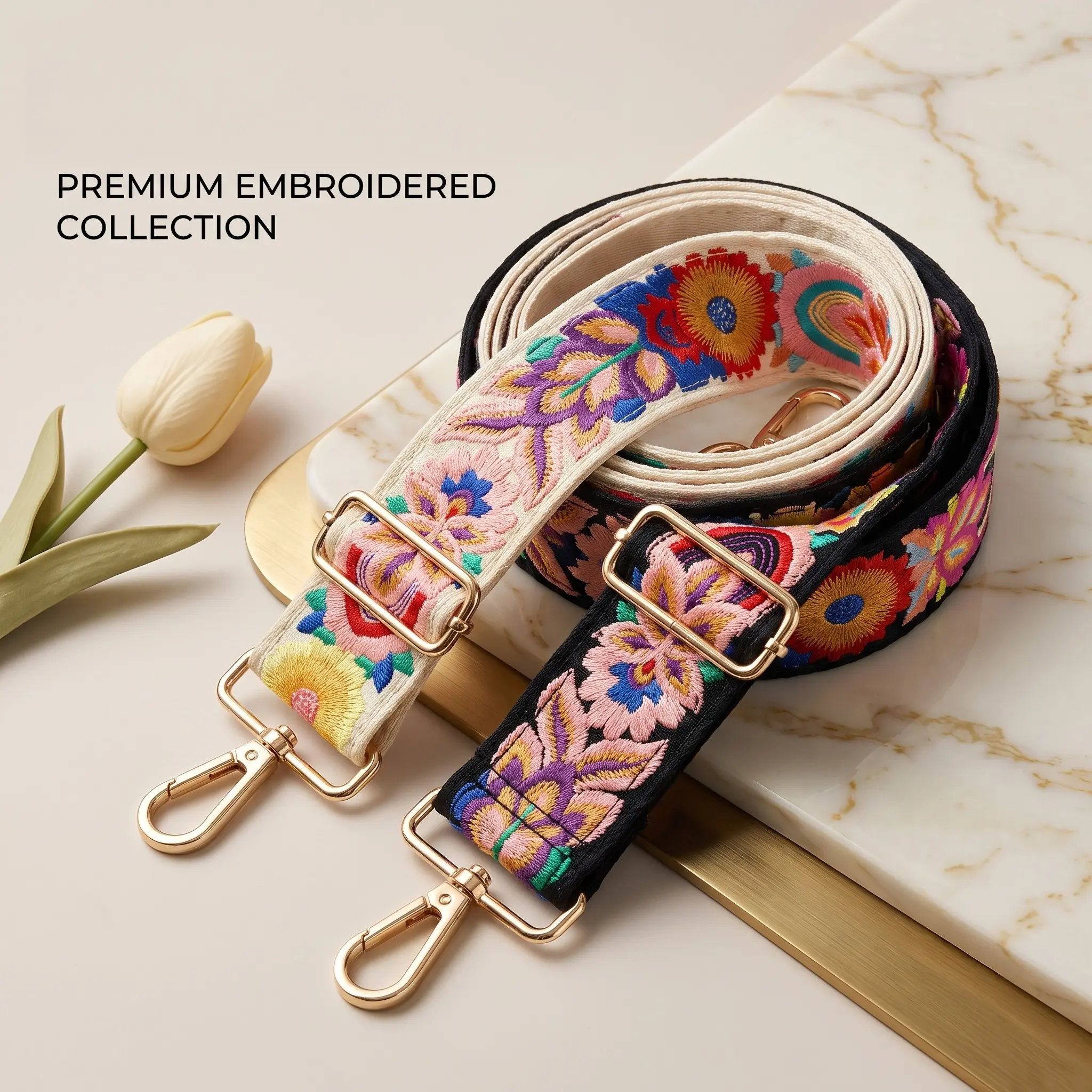 Floral Embroidered Bag Strap Accessory Wide Shoulder Strap For Handbags Adjustable 75 135cm Cotton Weight Reduction Crossbody