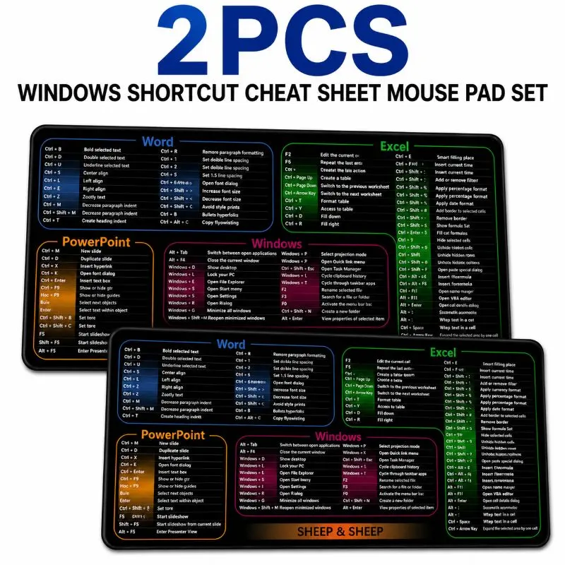 2PCS Keyboard Shortcut Cheat Sheet Mouse Pad, 90x40cm XXL Windows Hotkey Reference Desk Mat, Large Non-Slip Computer Desk Pad for Office, Study, Programming, Accounting & Home Office