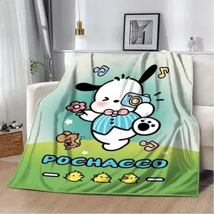 Kawaii Pochacco Flannel Throw Blanket, Super Soft Cozy Warm Cover for Bed, Couch, Office, Outdoor Adventures, Home Lounge Gift