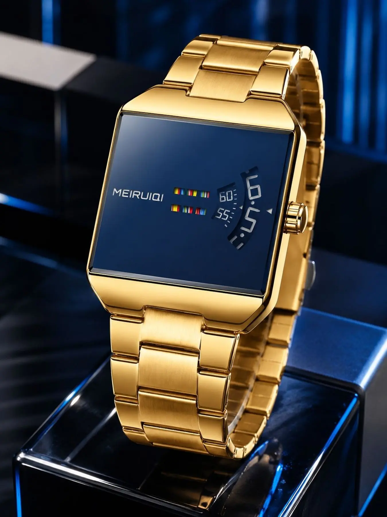 Men's Square Blue Fashion Watch, Stylish Business Casual Design, High-Quality Quartz Watch, Versatile Daily Wear, Trendy and Unique