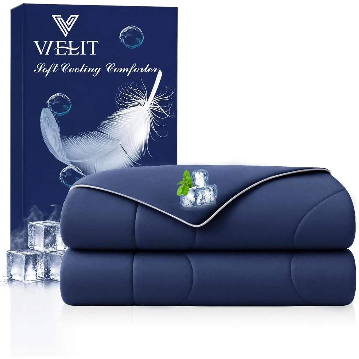 Cooling Comforter King Size for Hot Sleepers & Night Sweats, Luxury Lightweight Cooling Blanket, Soft Dual-Sided Breathable Summer Comforter,Q-Max>0.425,Machinewashable,90x106,Nightblue