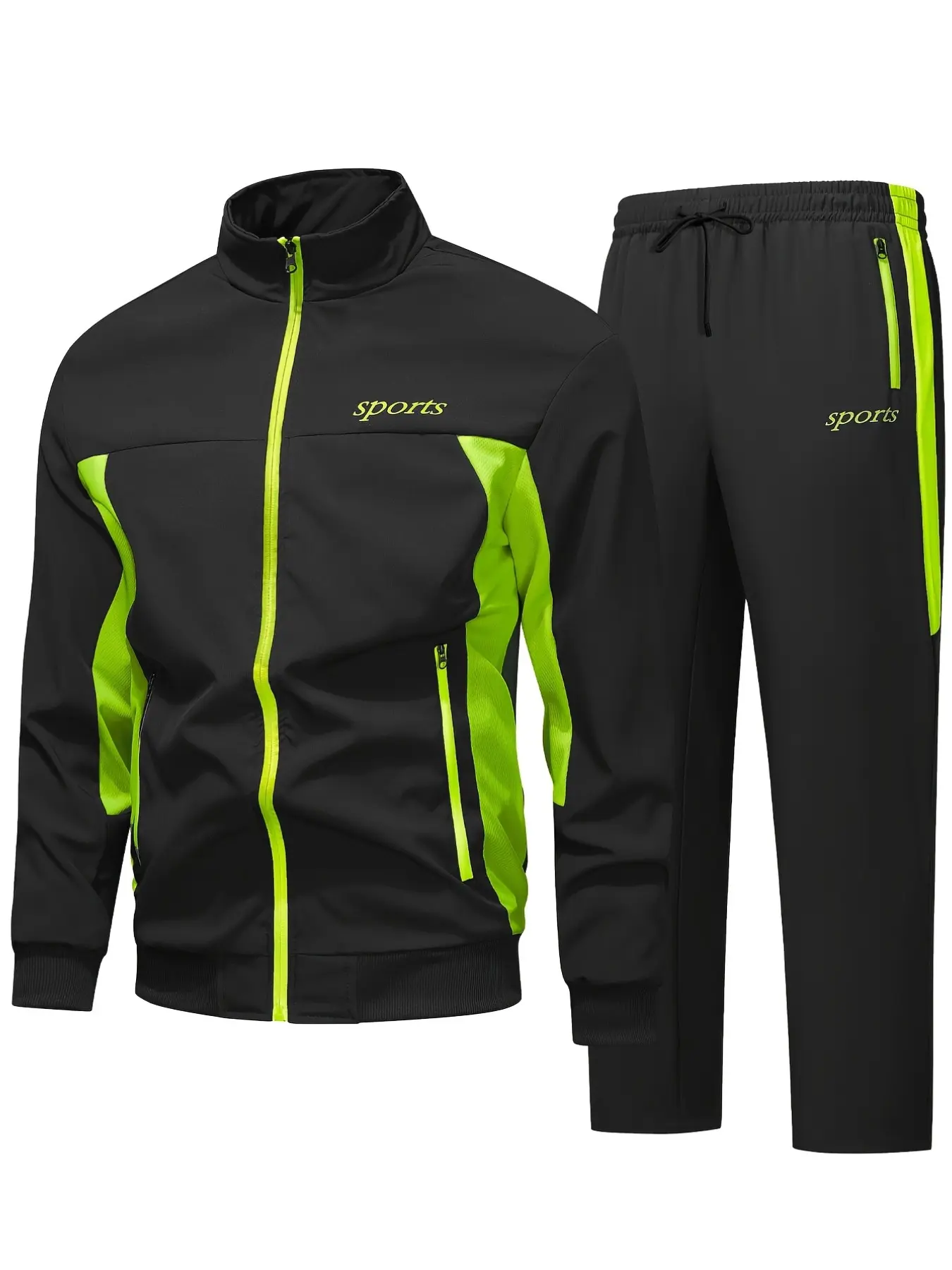 Men's Spring Fall Two-Piece Set, Colorblock Print Stand Collar Sportswear, Loose Windproof Running Cycling Jacket, Casual Streetwear, Two Tone Tracksuit