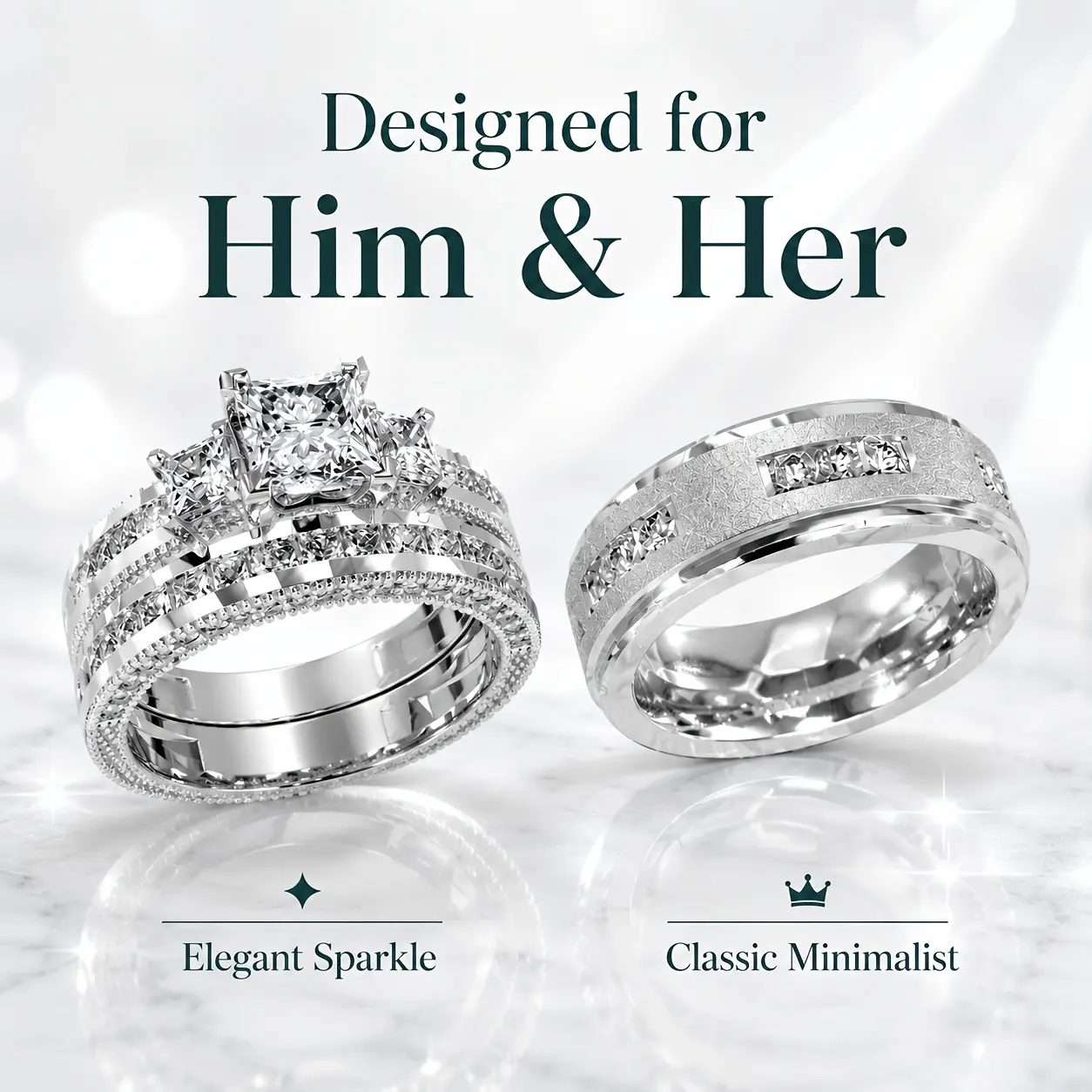 S925 Sterling Silver Bridal Couple Moissanite Ring Set with Ring Box for Wedding, Promise (Unisex)