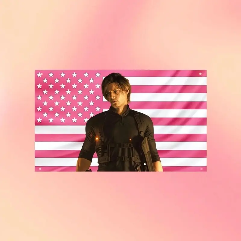 Leon S. Kennedy Pink USA Flag Resident Evil Gaming Wall Tapestry & Room Banner, Room Wall Hanging