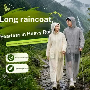 Long raincoat, thickened and wear-resistant, suitable for outdoor hiking, rainproof, easy to store, unisex one-piece rain poncho