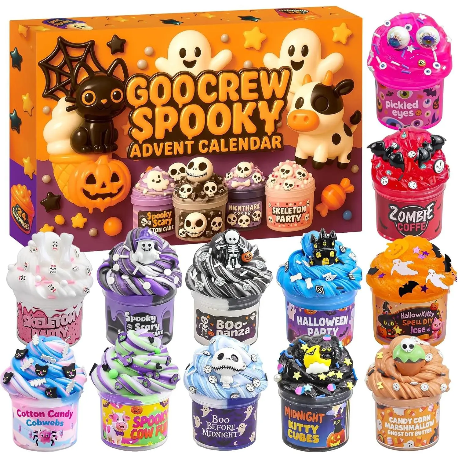 2026 Halloween Slime Advent Calendar for Kids | 24 Days DIY Squishy Slime Kit with Spooky Mini Figurines, Putty Toys, Birthday Gift Set for Boys Girls TeensGift