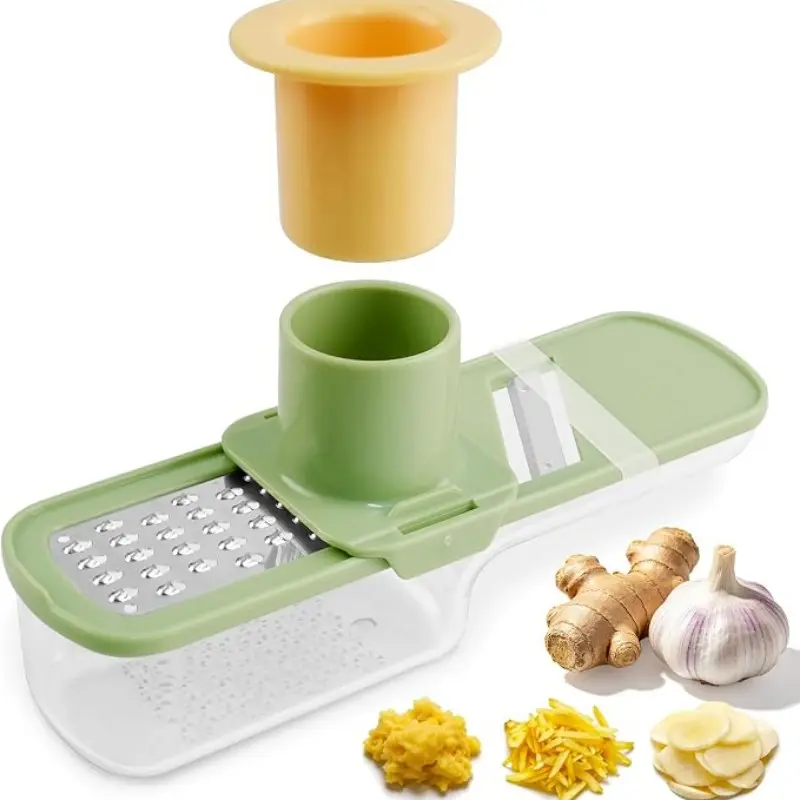 Three-In-One Mini Slicer with Container, Vegetable Chopper, Ginger Garlic Grinder, Handheld Kitchen Tool, Compact and Efficient