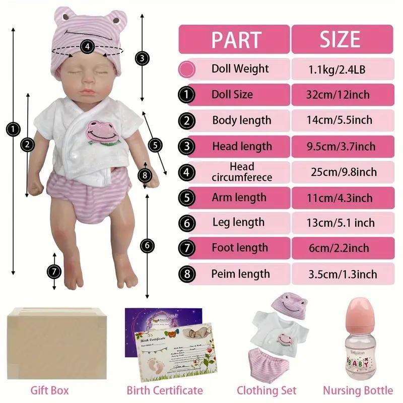 Otarddolls 1PC 12.6 Inch Can Open Mouth Full Body Solid Silicone Reborn Doll Loulou With 3D Painted Skin Washable Soft Touch Feelings Newborn Doll Toys For Festival Gift