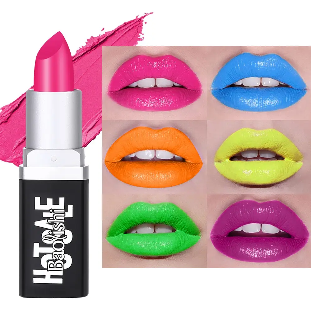 Punk Matte Lipstick Set, 6 Colors Including Fluorescent, Blue, Grape, Rose, Perfect for Halloween and Cosplay