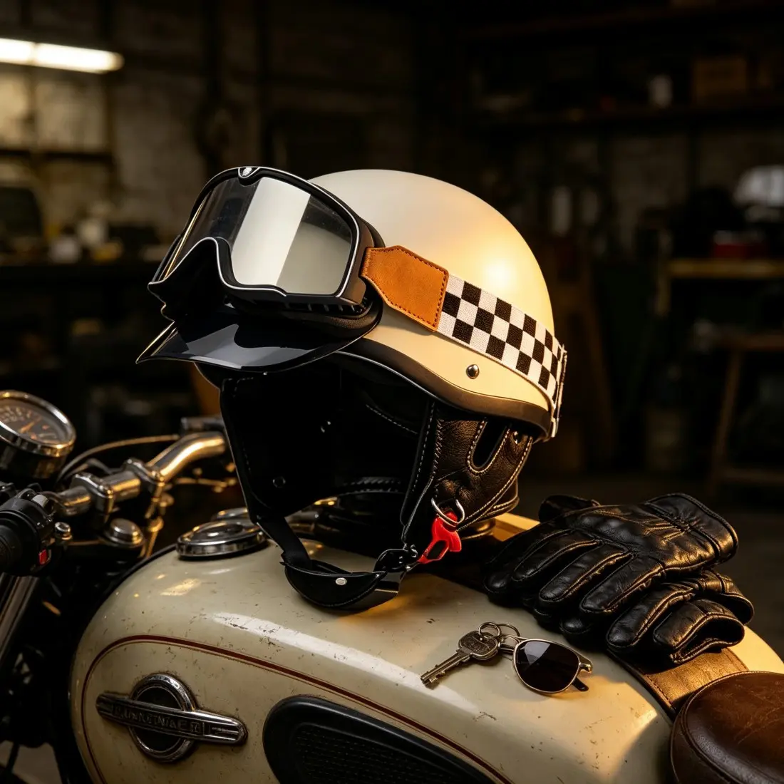 Vintage Motorcycle Half Helmet with Goggles, Half Face Helmet, American Bobber Cruiser Riding Helmet, Retro Style Protective Gear for Motorcyclists