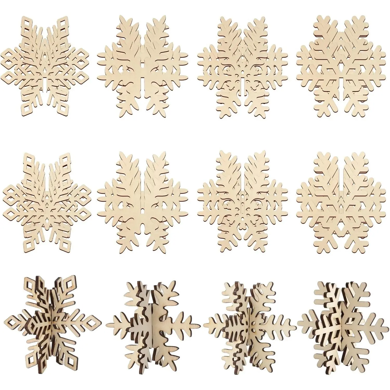 DIY  Snowflake  Crafts to , Paintable Unfinished Wooden Slices for Craft, Winter Snowflakes Cutouts Ornaments for Painting Decorations (24 PCS)