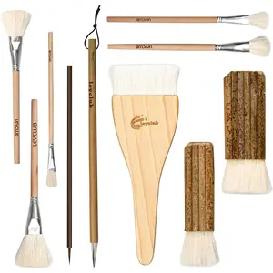 10 PCS Pottery Brush Set, Different Shapes Soft Wool Bristle Ceramic Painting Brushes for Pottery Glazing Creation