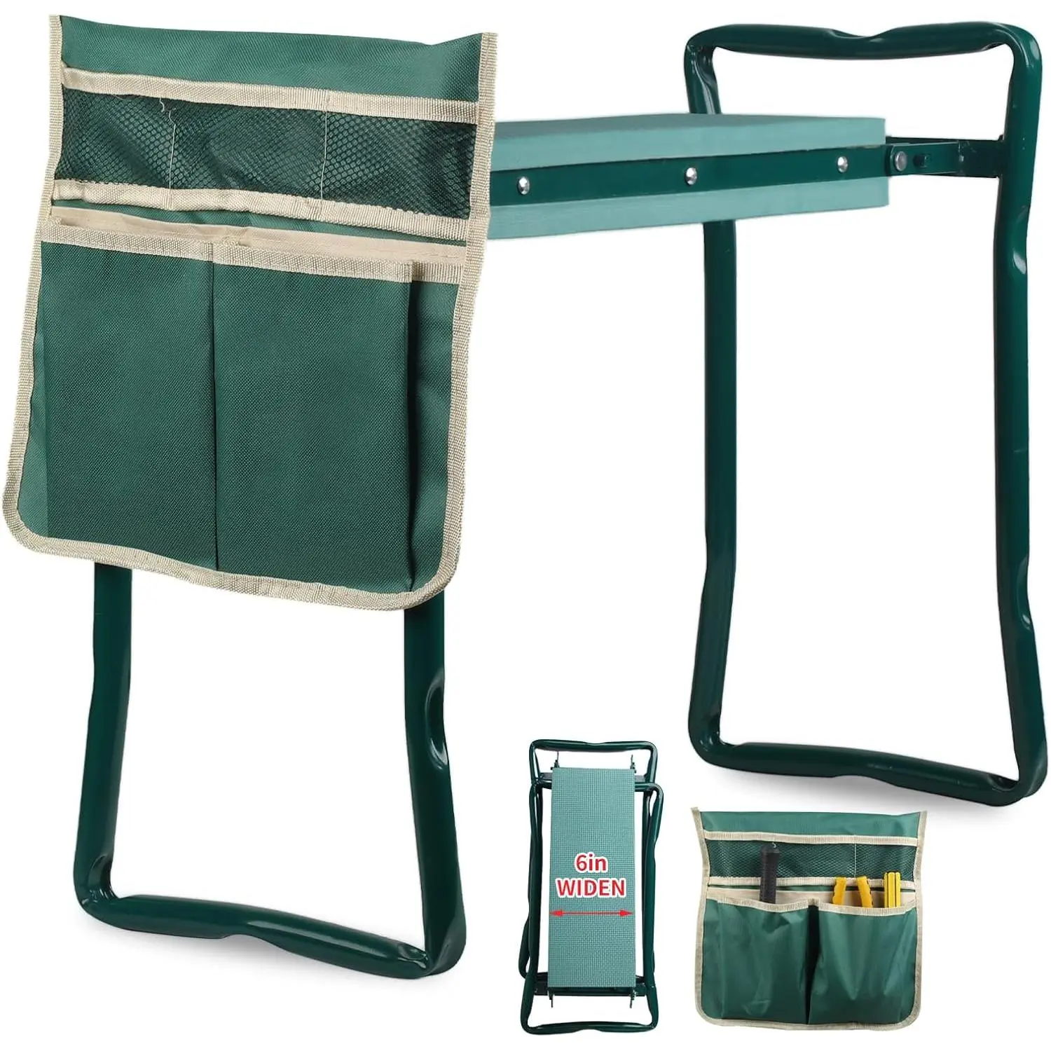 Garden Kneeler and Seat, Portable Foldable Gardening Kneeling Bench Stool with Tool Pouch and EVA Foam Kneeling Pad, Gardening Gifts for Women, Men, Gardeners, Seniors