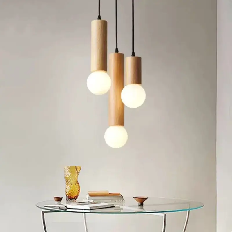 Modern LED Pendant Light, Wood Bedside Chain Lamp, Creative Design, Suitable for Bedroom, Living Room, Indoor Home Decor Lighting