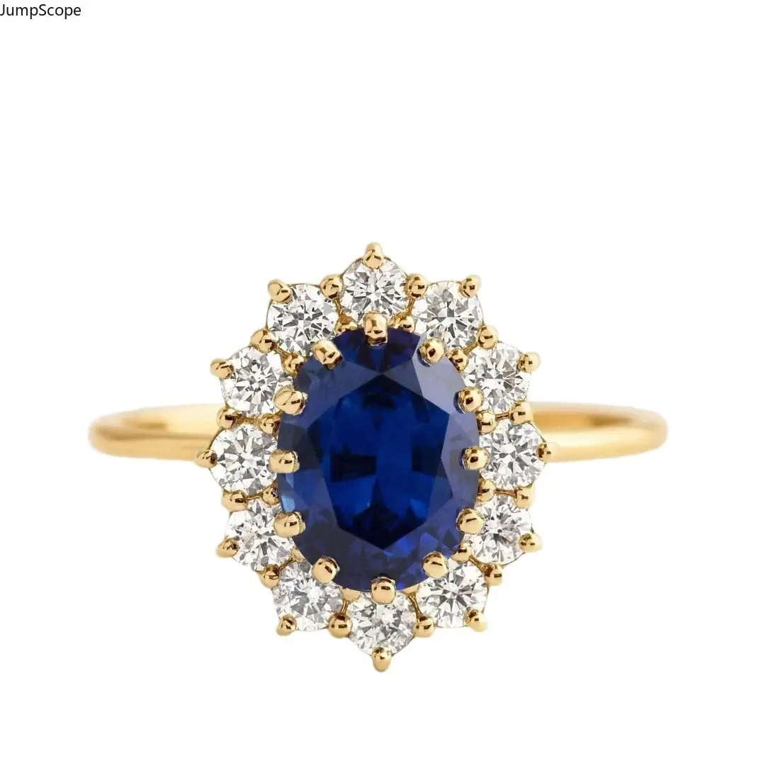 Royal-Style Halo Ring with Blue Gemstone - A Thoughtful Sentimental Gift for Her for Proposals & Wedding Ceremonies, Diamond, Engagement, Sapphire