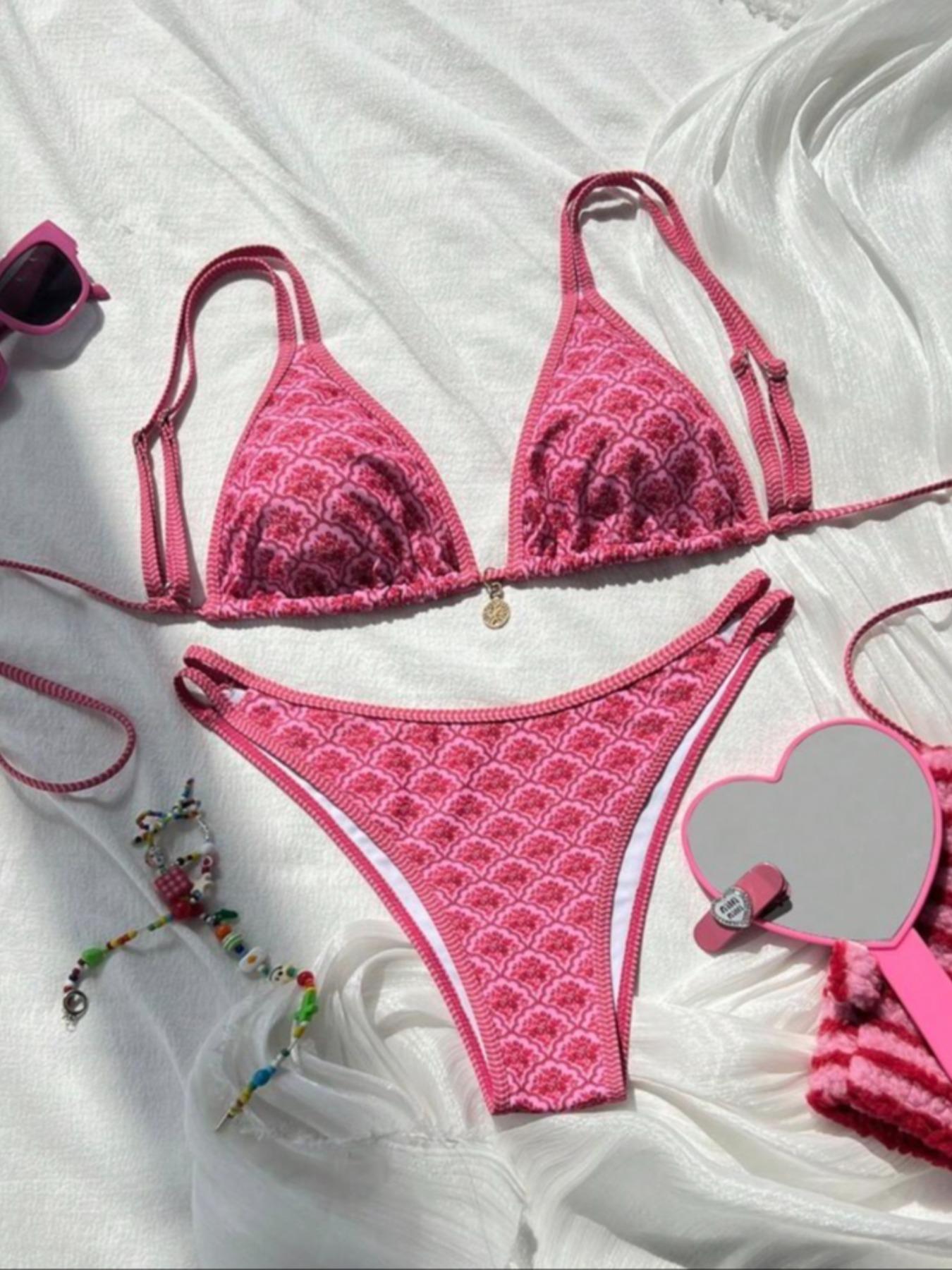 Women's Fashion Print Bikini Set, Adjustable Bikini Top, Sexy Triangle Two-Piece Swimsuit, Fitted Design for All Seasons, Stylish Swimwear for Women