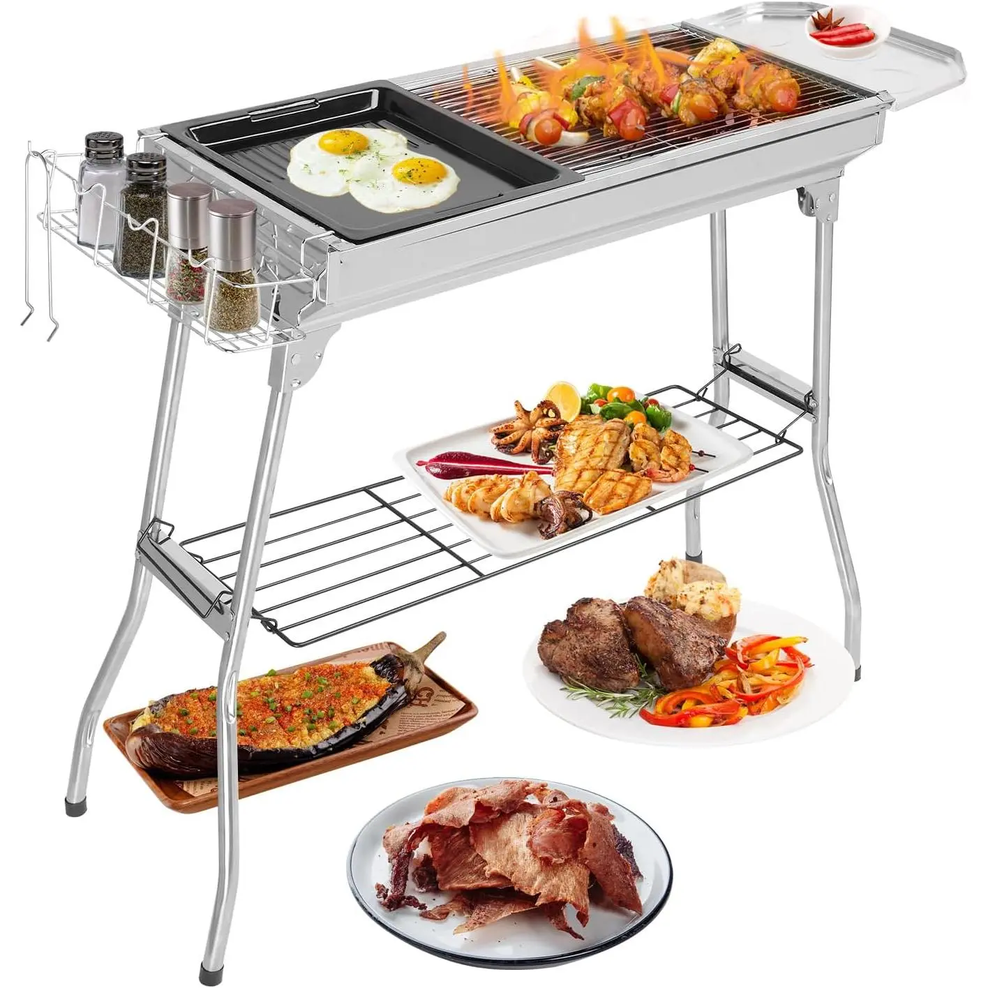 Portable Charcoal Grill, 39 x 12x 28" Foldable Barbecue Grill, Stainless Steel BBQ Grill for Cooking Outdoor Camping Garden Beach Party Hiking Picnic(Large)