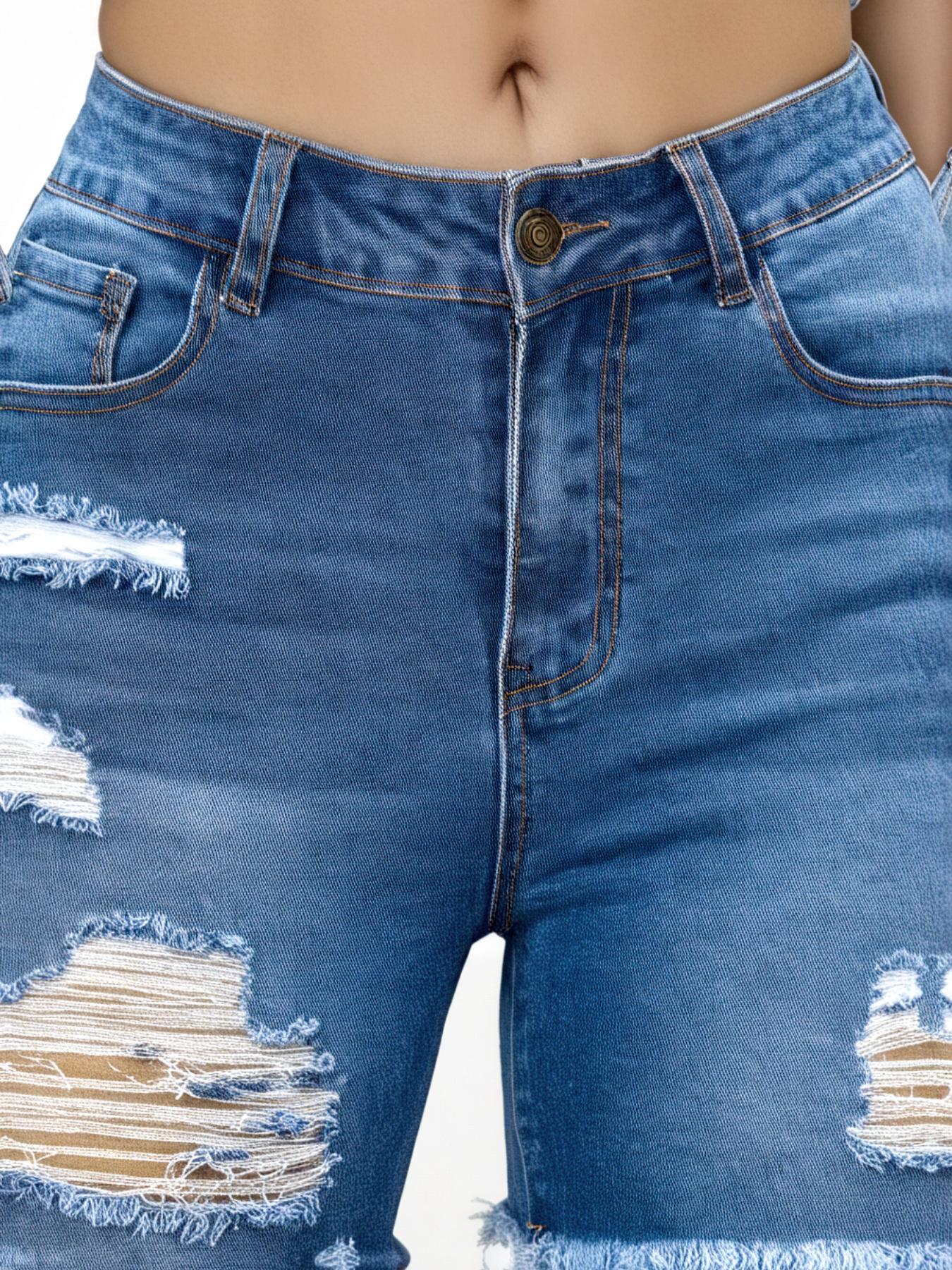 Women's Ripped Raw Hem High Waist Distressed Denim Shorts, Casual Pocket Button Fly Skinny Jean Shorts for Summer, Fashion Bottoms for Daily Wear