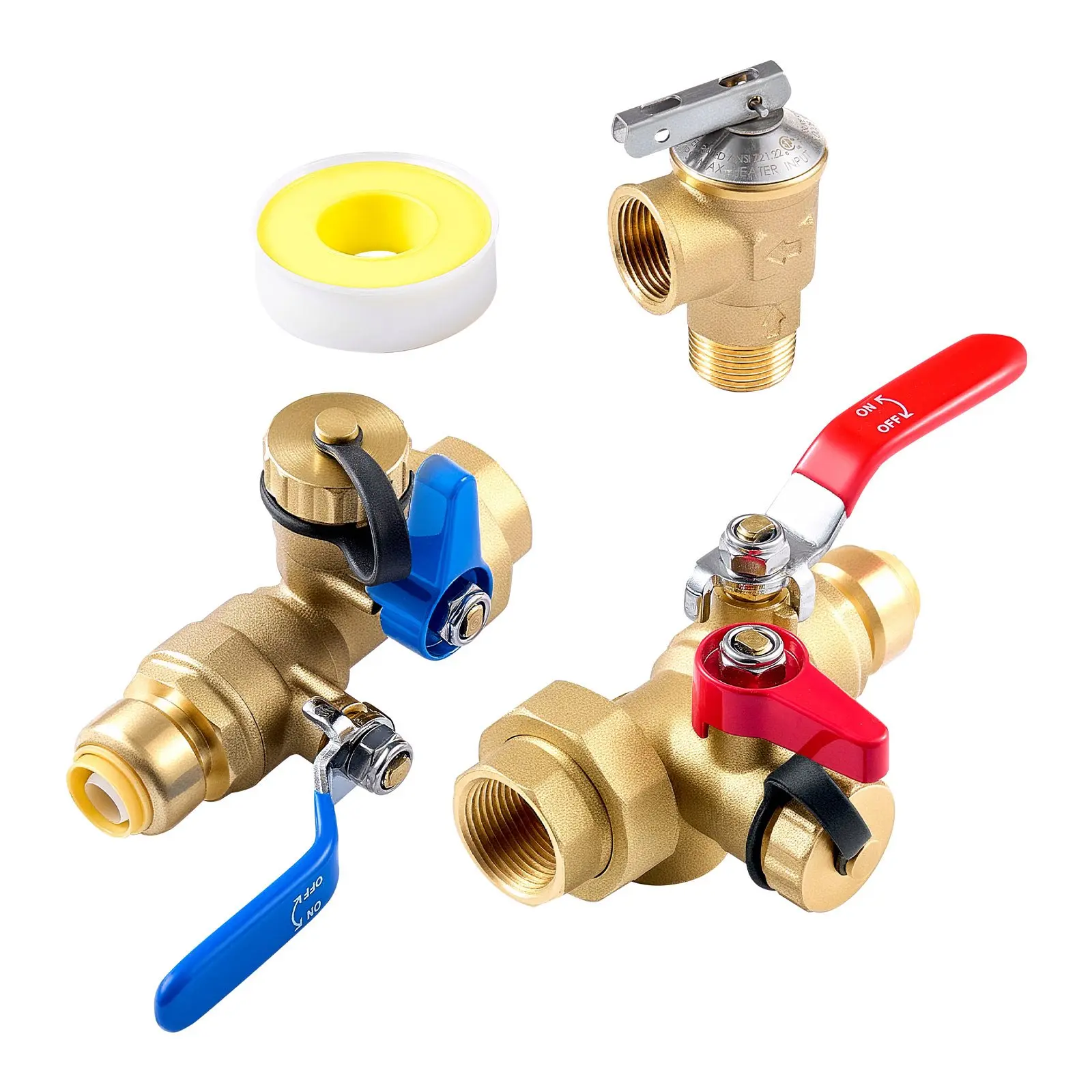 Water Heater Kit, 3/4 Inch Tankless Water Heater Service Valve Kit with 2PCS 3/4" NPT to 3/4" PTC Isolation Valves, Pressure Relief Valve, Fits Most Tankless Waters Heaters, Lead-Free Brass