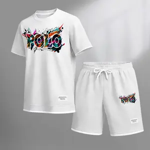 Men's Hip-Hop Graffiti Splash Letter Print Waffle Fabric Short-Sleeved Shirt And Shorts Set