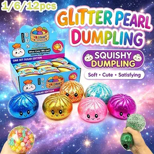 1/6/12 Pack Dumpling Squishy, Dumpling Mystery Squishy Box, Dumplings Style Stress Balls for Adults and Kids, Cute Basket Design with Squeezable Bun Stress Relief Fidget Toys