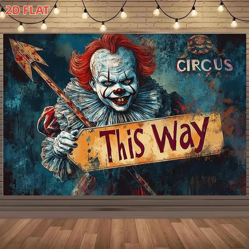 2D Flat, 1pc banner Backdrop, Vintage Circus Clown 2D Background Banner-Halloween Horror Party Decoration, No Electricity Required, Durable, Multiple Sizes Available, Suitable for Photo Backdrops, Tailgate Parties & Themed Events