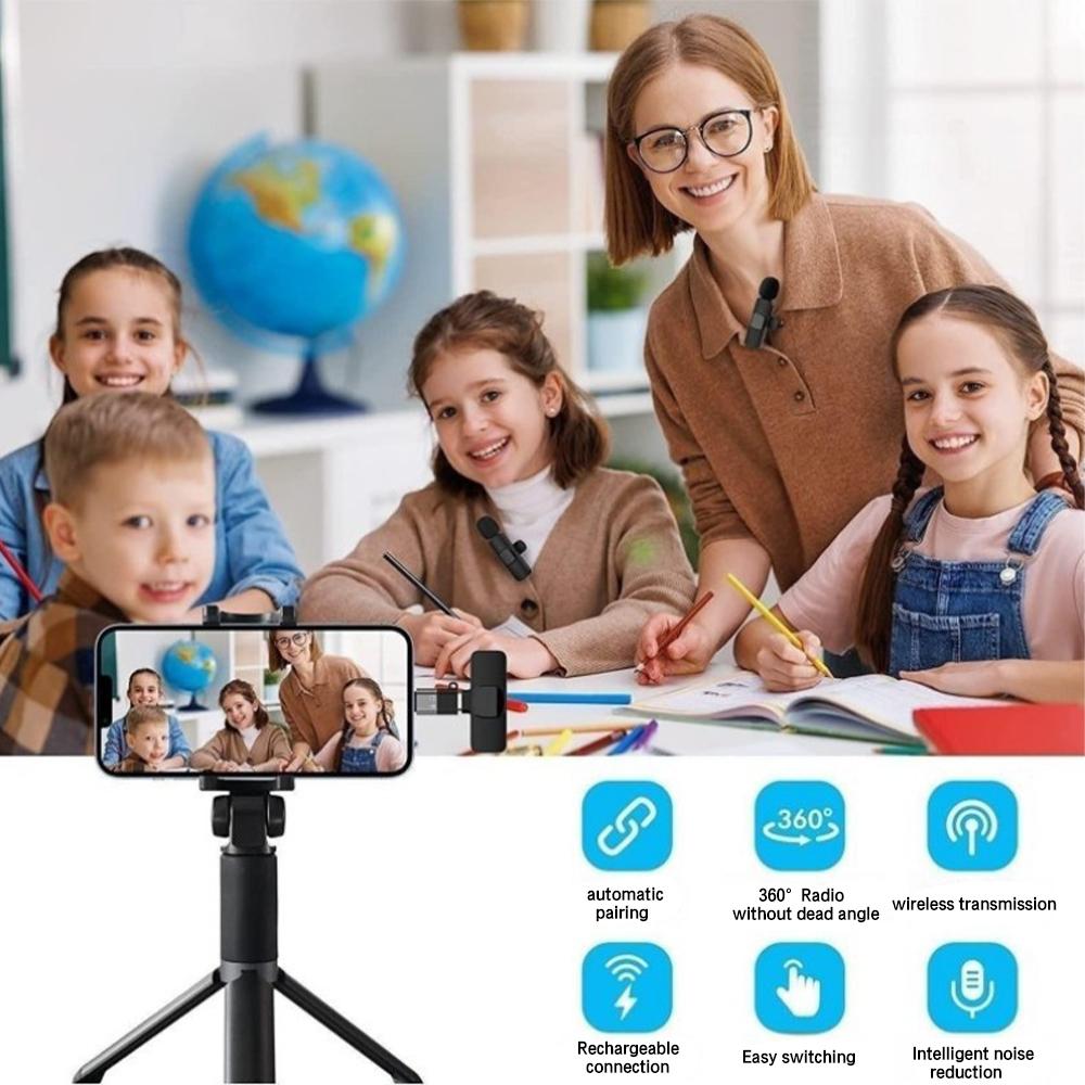 1 set Professional Wireless Lavalier Lapel Long Standby Microphone iPhone Cordless Omnidirectional Condenser Recording Mic for audio Interview Video Podcast Vlog Game Live Streaming Collar Clip Mini Microphone for TikTok For iPad smartphone