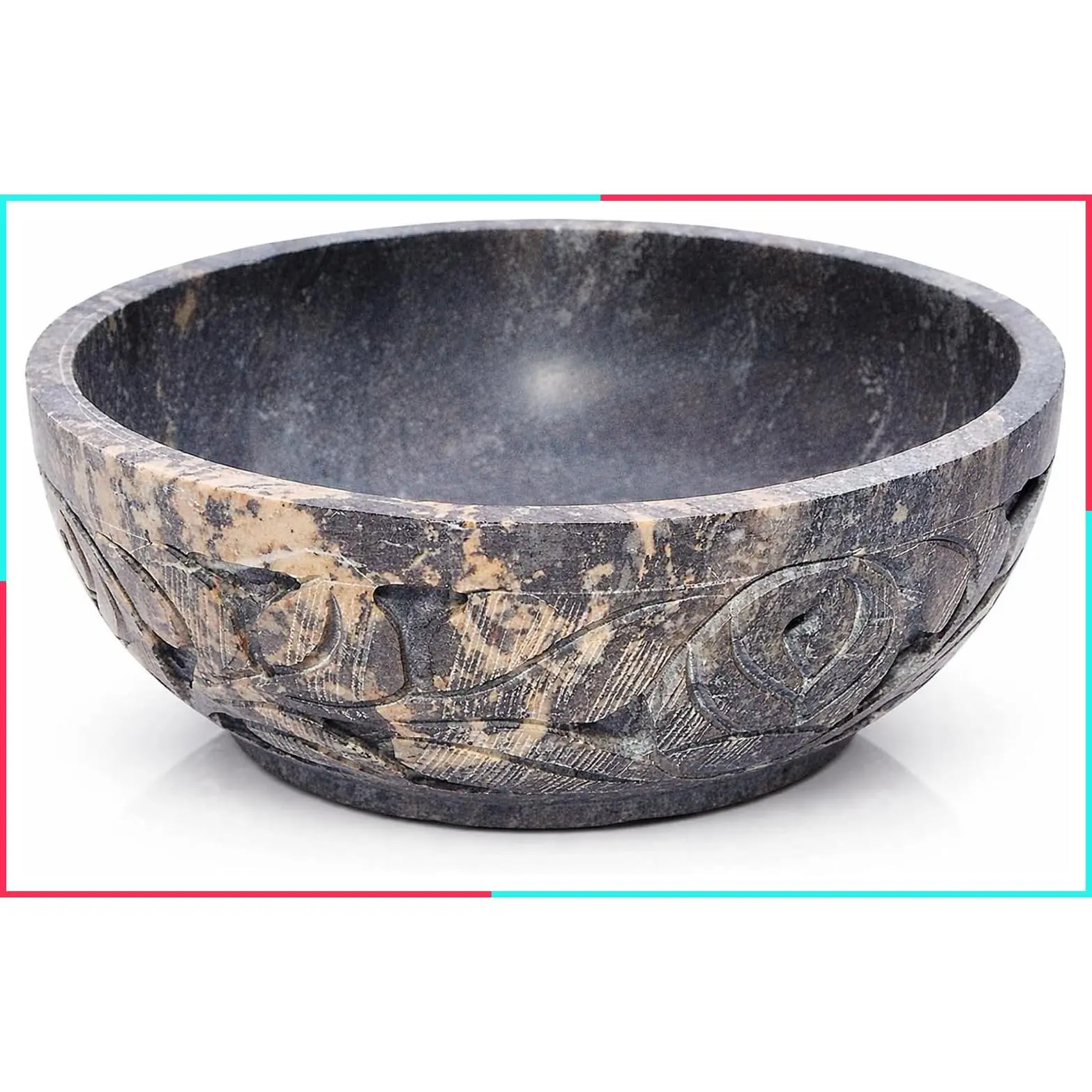 5 Inch Hand Carved Leaf Design Natural Marble Soapstone Smudge Pot Bowl from India for Scrying & Smudging