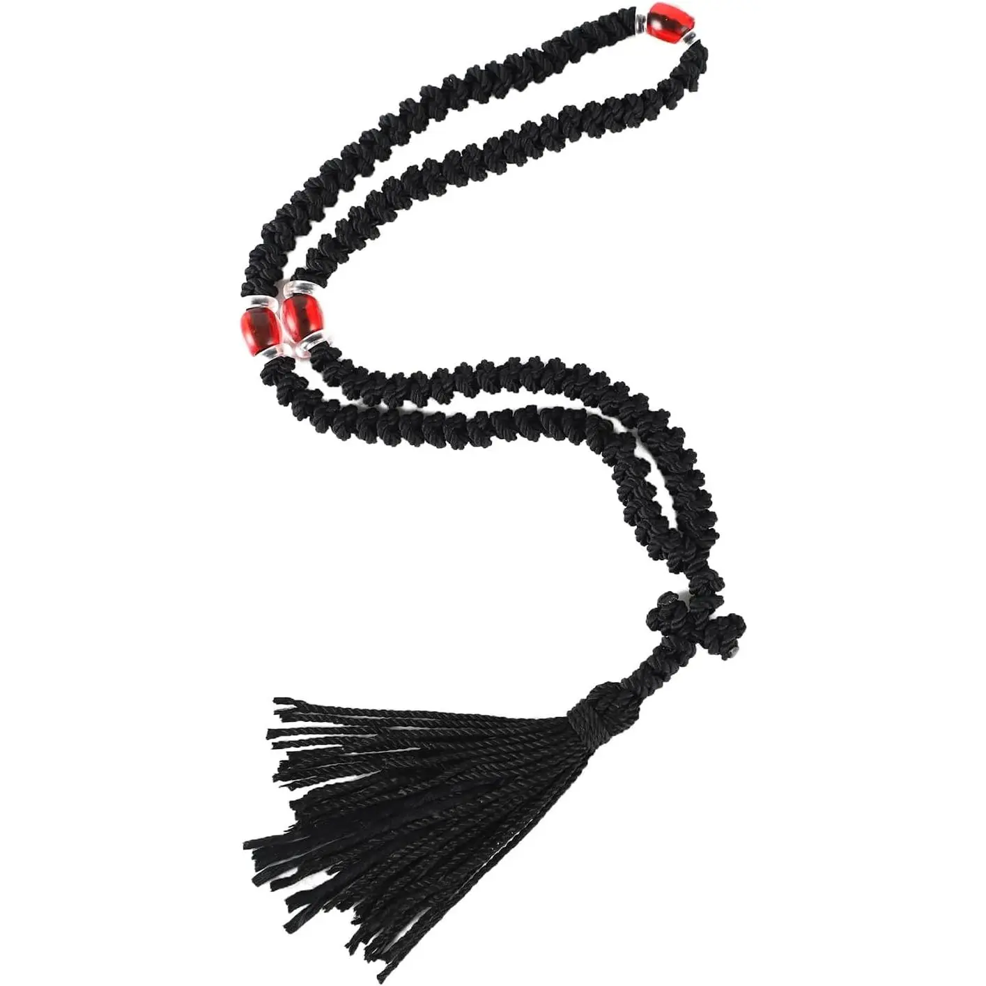 Handmade 100-Knot Orthodox Prayer Rope with Red Beads - Greek Komboskoini Chotki, Orthodox Cross Christian Car Accessory, Decorative Christianity Home Decor Gift