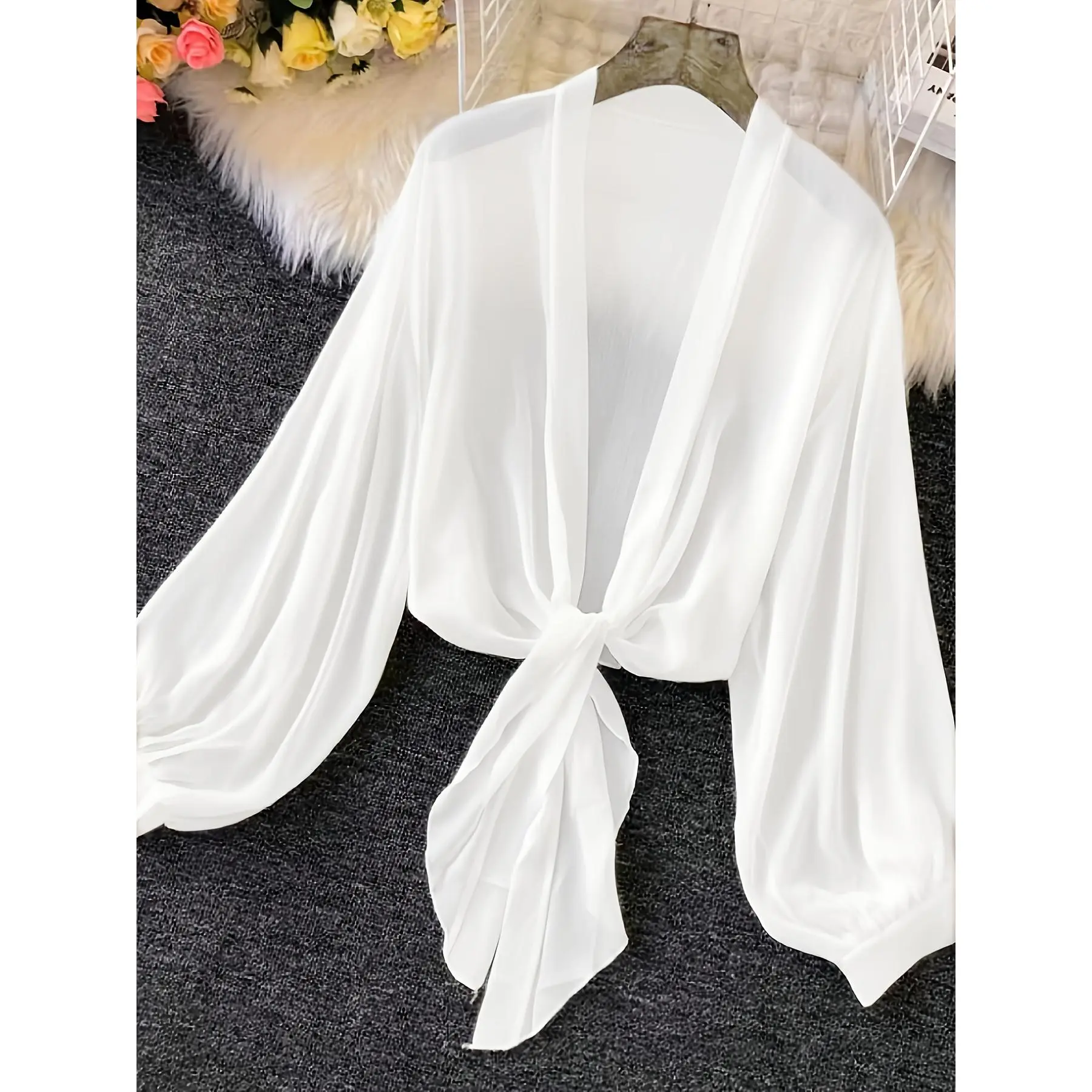 Women's Thin Lantern Sleeve Waist-Cinched Cardigan