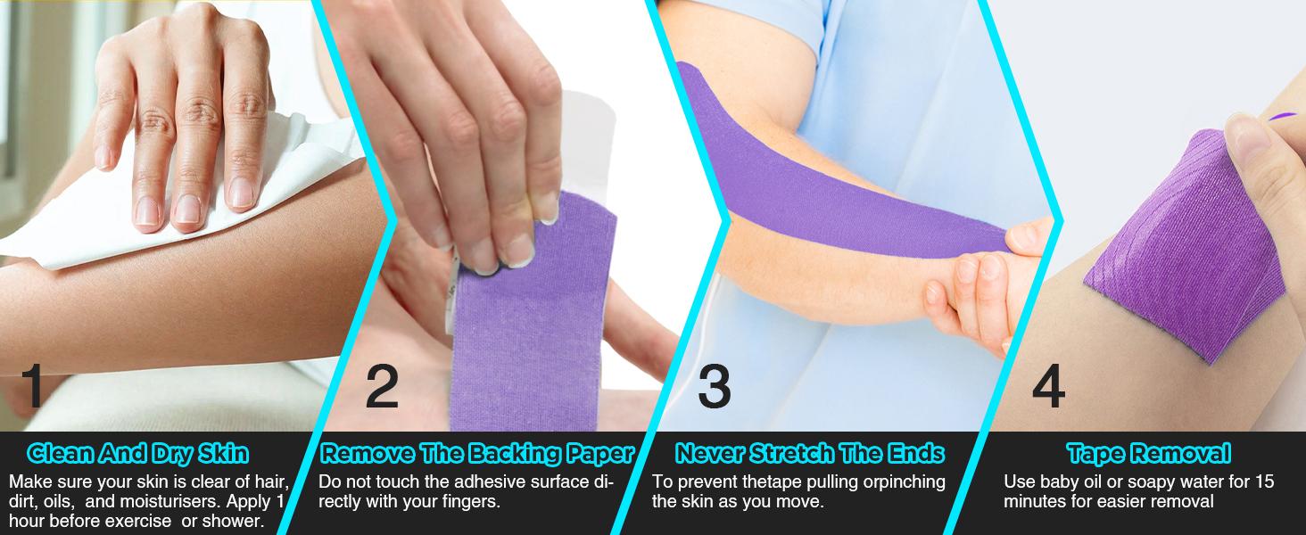 4 Rolls Kinesiology Precut, Cotton Elastic Athletic Latex Free,20 Strips per Roll 2in x 16ft,Muscle Support,Beige