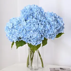 3Pcs 21in Real Touch Latex Artificial Hydrangea Flowers, Lifelike Large Hydrangeas for Home Decor Party Arrangements Wedding Bouquets Centerpieces (Blue)