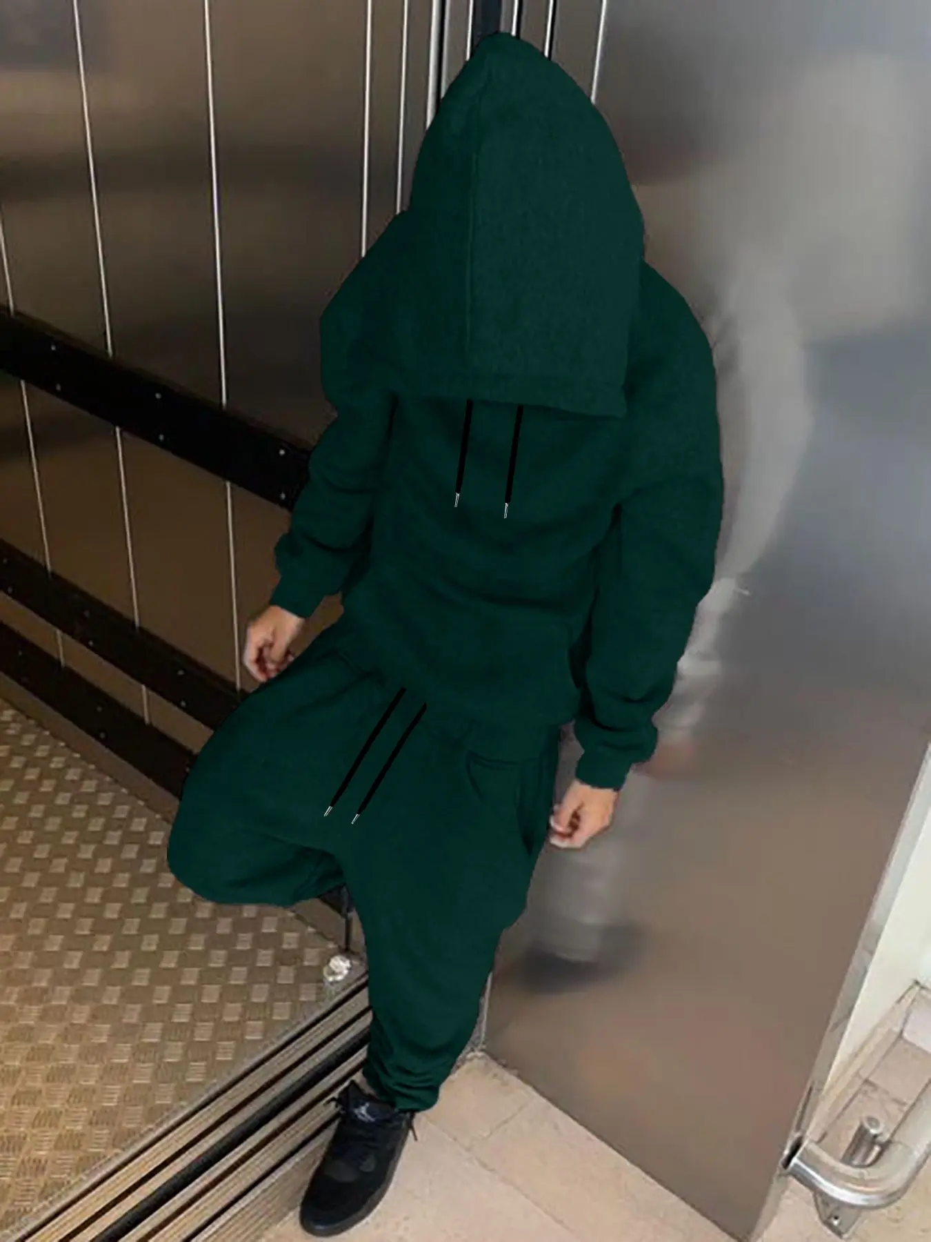 Men's Street Style Sweatshirt Set, Long Sleeve Hooded Top and Pants, Comfortable Fitted Design, All-Season Casual