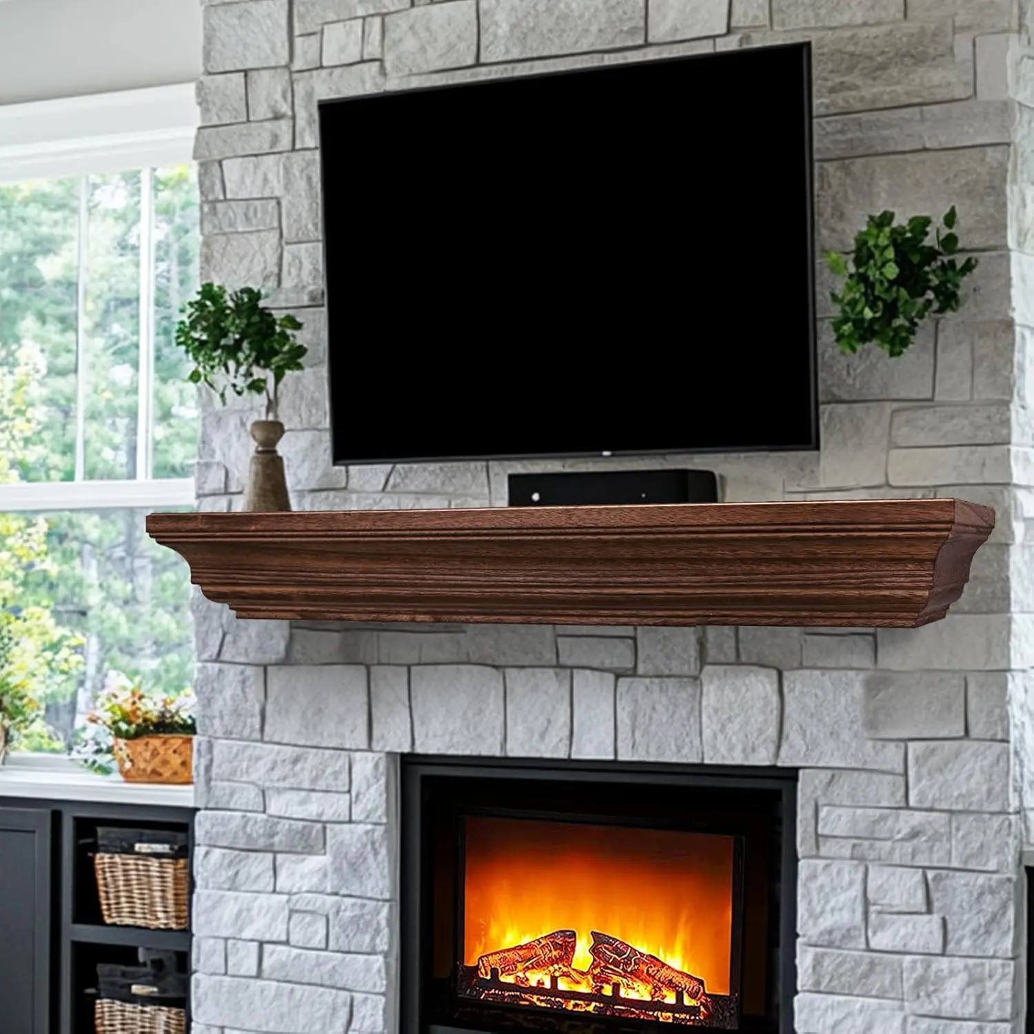 Rustic Fireplace Mantel Shelf, 54" Wooden Floating Shelf for Over Fireplace, Wall Mounted Fire Place Mantel,   Floating Shelves, Brown