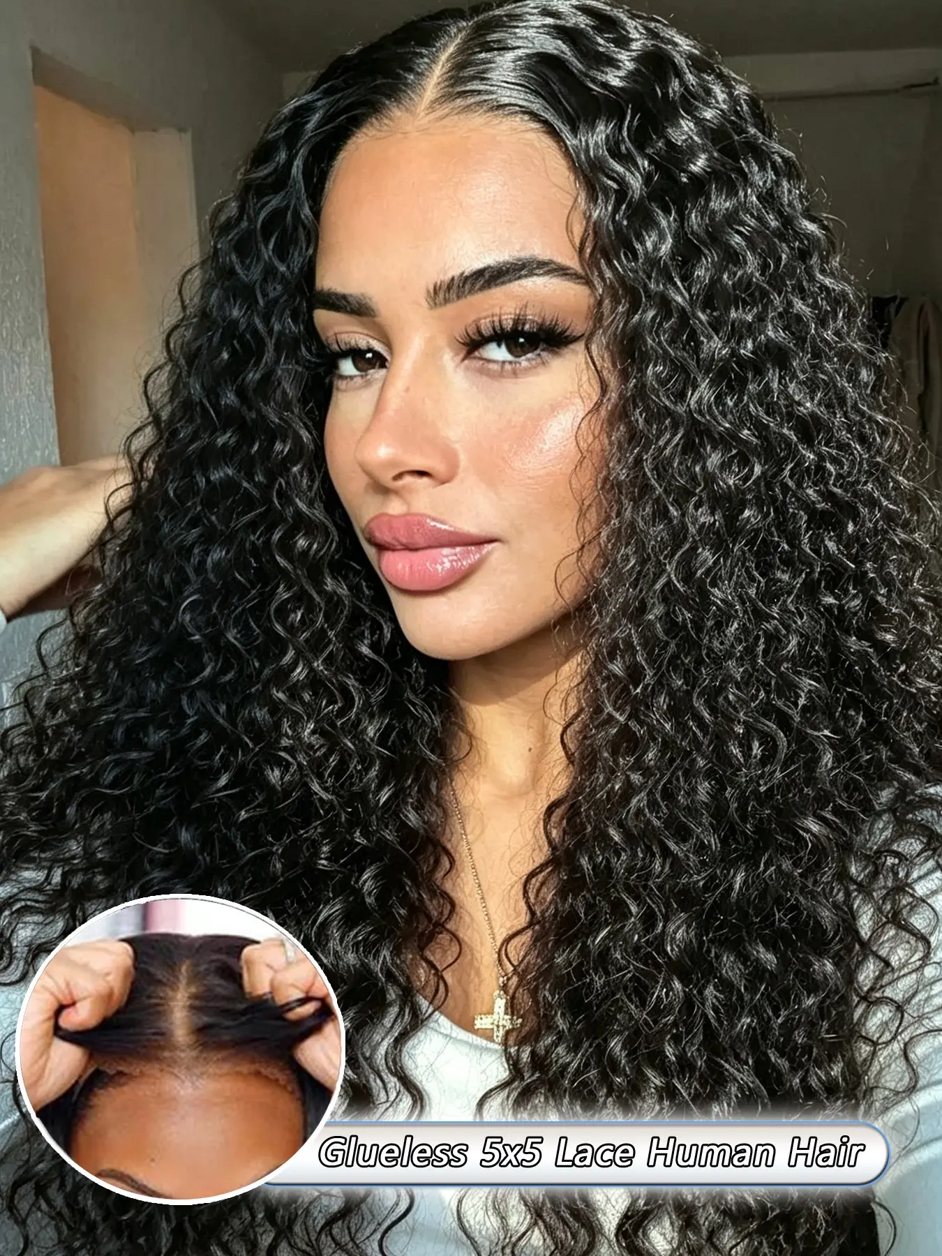 Jerry Curly Human Hair Wig, 20–28 Inch Fluffy Defined Curl Pattern, 5x5 Glueless Lace Closure, Wear & Go Styling, Soft Lightweight Feel, Naturally Full Look for Women Daily Wear and Special Occasions