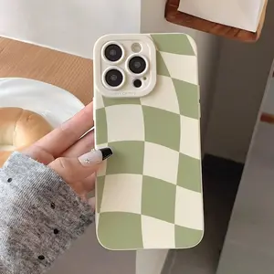 Phone Case - Green Checkered Pattern TPU Matte Phone Case, Compatible with Iphone 17 Air Pro Max, Iphone 16, 15, 14, 13, 12, 11, XS, XR, X, 7, 8, 12/13 Mini Plus Pro Max SE, Perfect for Birthday, Valentine'S Day, Easter