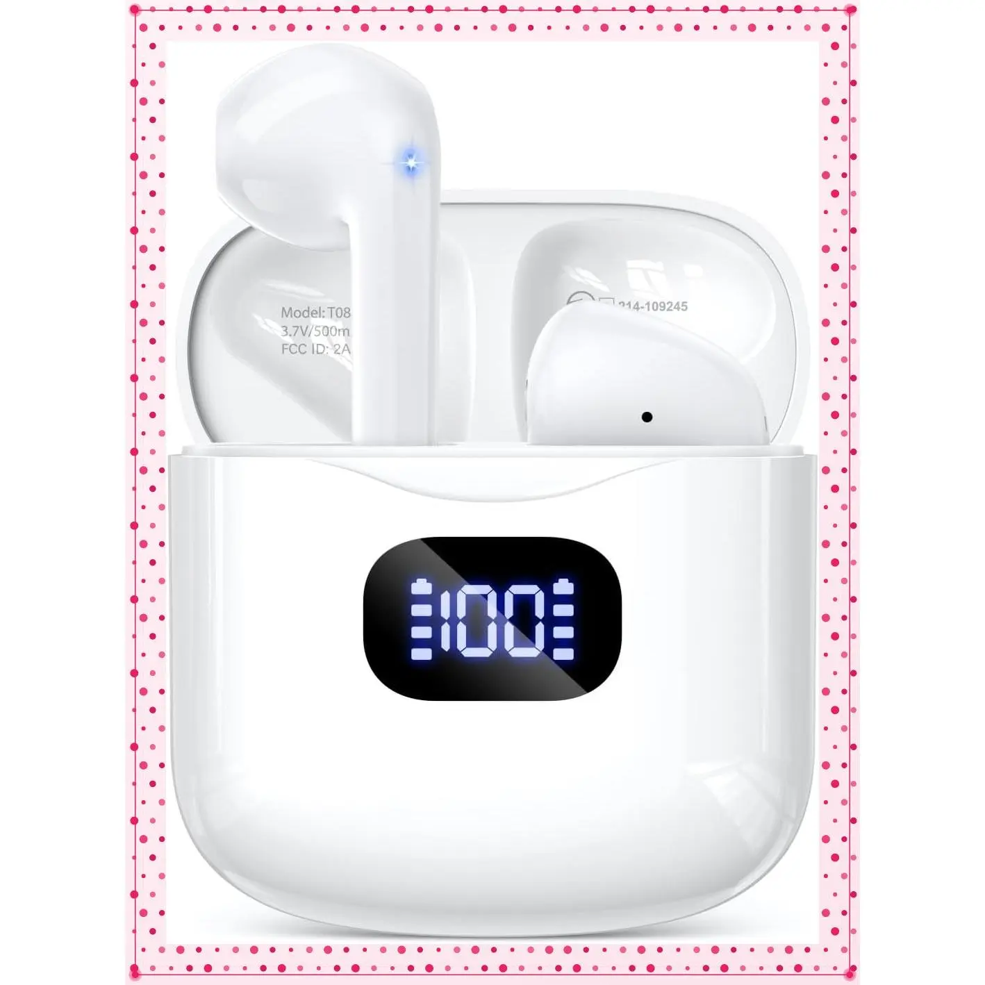Wireless Earbuds Bluetooth 5.3 Headphones with 40Hrs Playback, Stereo Sound, LED Display, IPX7 Waterproof, Mic for Phone Tablet Laptop Sport – WhiteGift