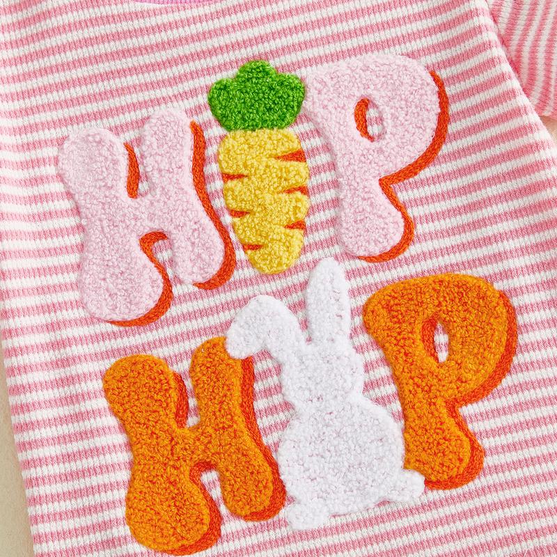 Toddler Baby Little Girl Easter Shorts Set Short Sleeve Carrot Bunny Letter Embroidery T-Shirt and Shorts Outfits 0-3 Years