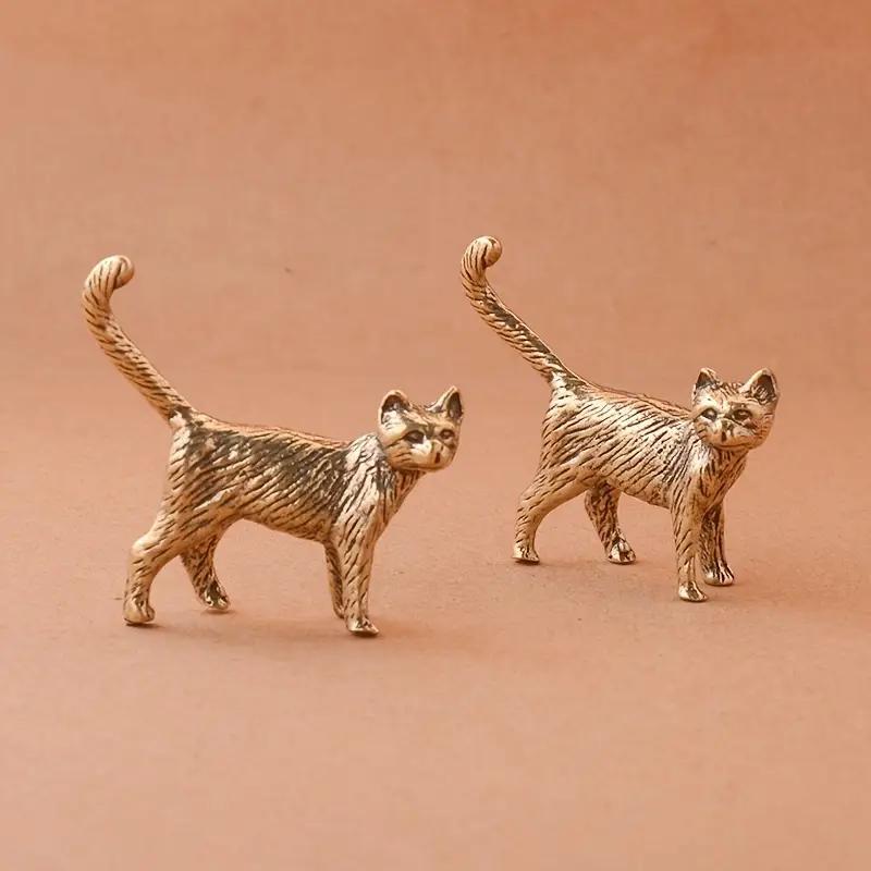 Brass Cat Figurine, 2 Counts Vintage Bronze Finish Handcrafted Animal Design Puppy Sculpture, Perfect Gift Idea for Decorative Home Decor, Ornaments