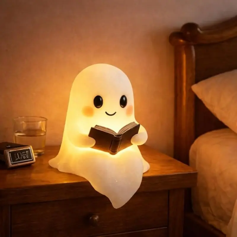 Halloween ghost guitar, reading book, little night lamp, cute ghost reading lamp, gift, home decoration, tabletop ornament, decoration (with USB interface)