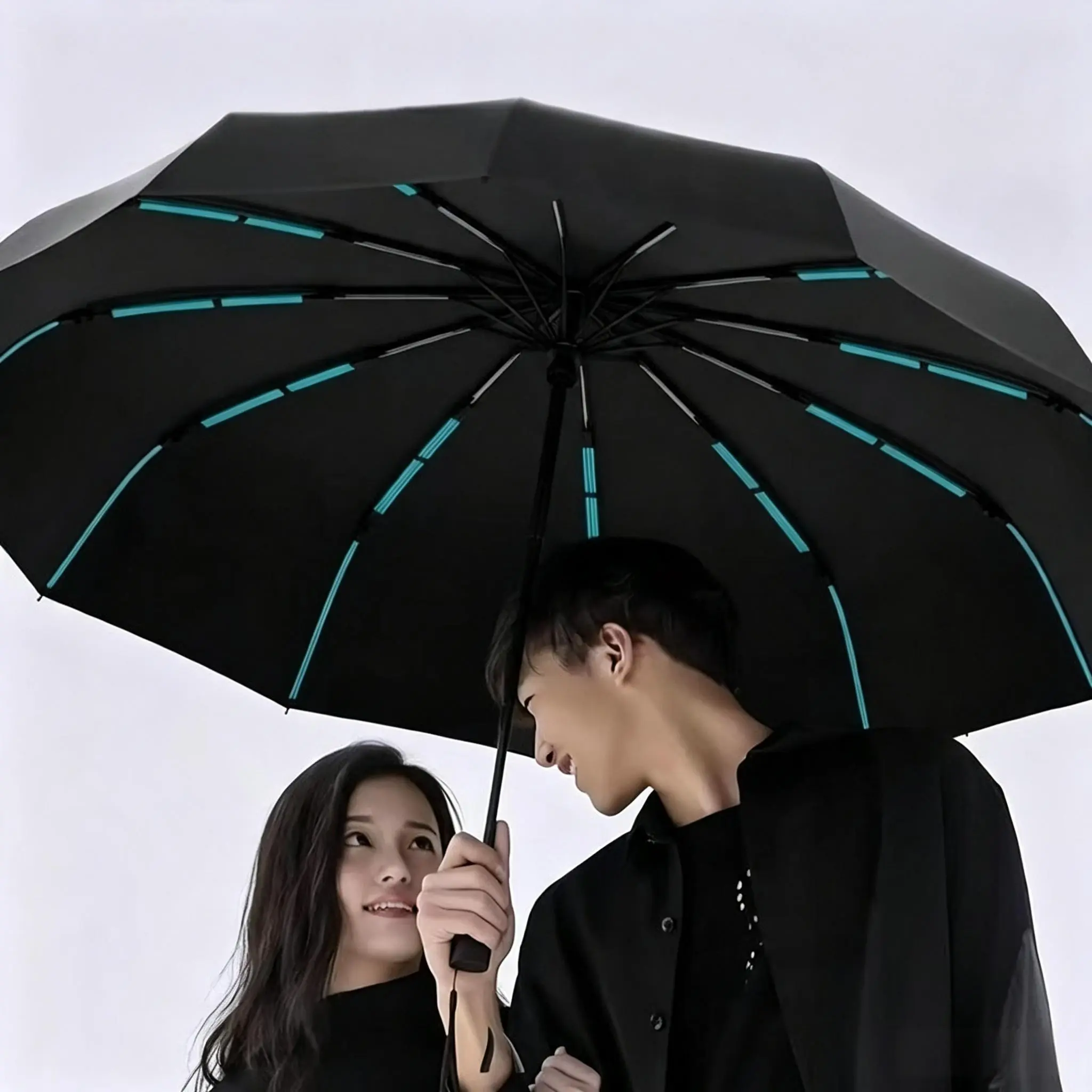Reinforced Windproof 12-Rib Auto Fold Umbrella, Unisex All-Weather UV Blocking Sun & Rain Parasol, Durable Design for Outdoor Use, Portable Foldable Umbrella