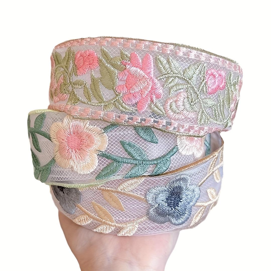 Women's Elegant Polyester 3-Piece Rose Embroidered Lace Sports Headbands - Synthetic, Stretch Fit Romantic Floral Headwear for Bridal Wedding Parties, One Size, Party