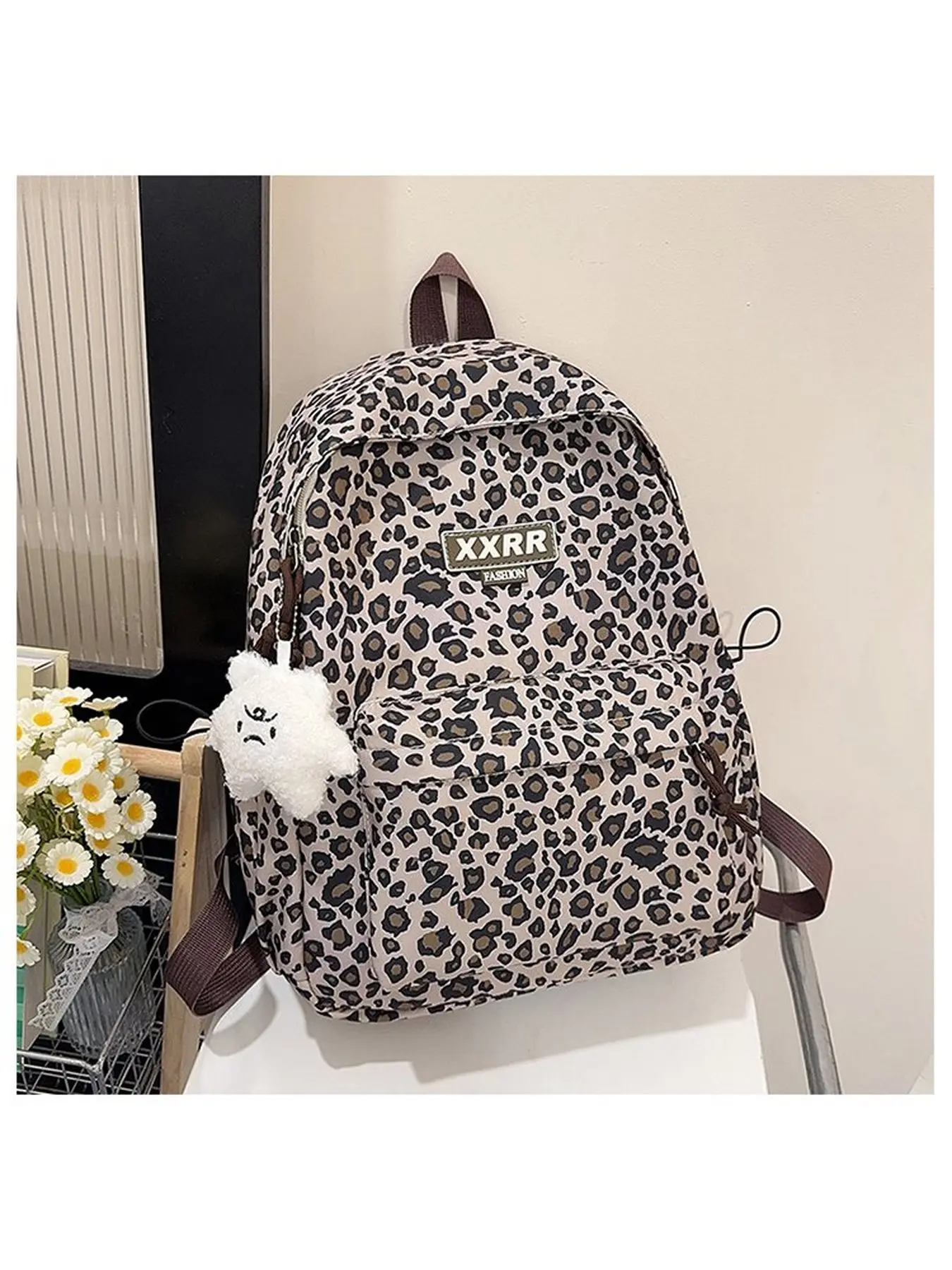 Large-capacity cross-border backpack, Korean-style high-end leopard print backpack, lightweight school bag for middle school, high school, and university students