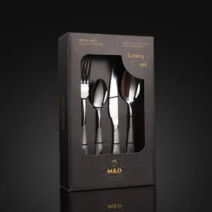 24-Piece Stainless Steel Kitchen Cutlery Set, Includes Knives Forks Spoons Dessert Spoons, Dishwasher Safe, Elegant Gift Box Packaging