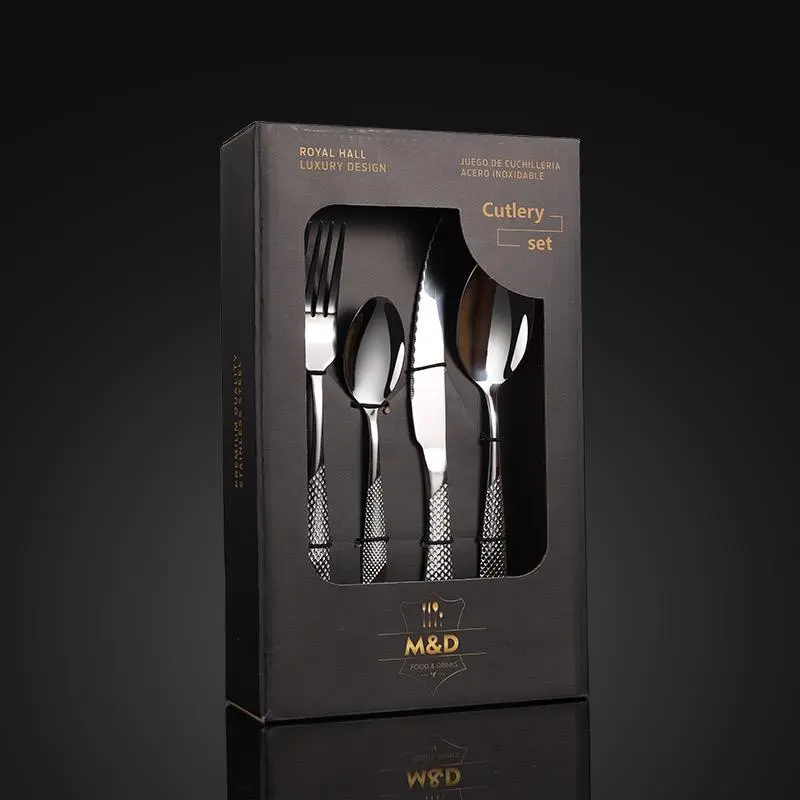 24-Piece Stainless Steel Kitchen Cutlery Set, Home Cutlery, Includes Knives Forks Spoons Dessert Spoons, Dishwasher Safe, Elegant Gift Box Packaging