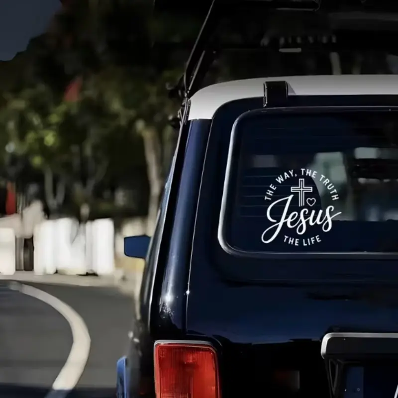 Jesus Way Christian Car Sticker, Cross Design with Bible Verse, 5-Inch Vinyl, Fade-Resistant, Self-Adhesive, Multi-Color, Mother's Day Gift, Car Window Decal